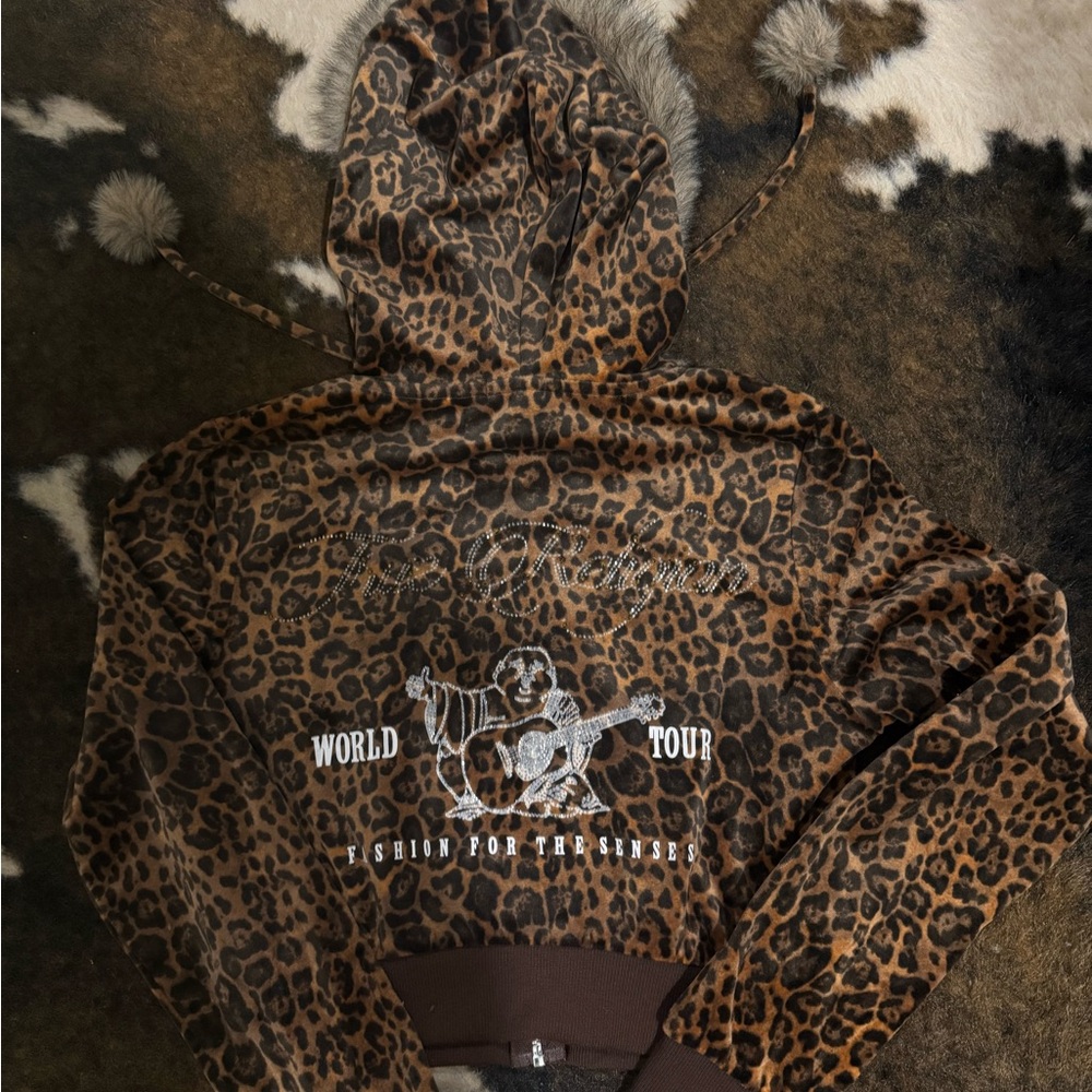 Leopard Print Kids Hoodie Jacket with Graphic Back